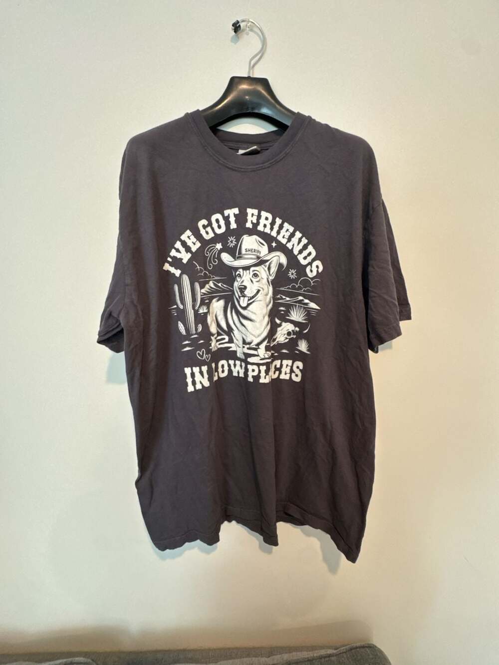 Comfort Colors I've Got Friends in Low Places Corgi Cowboy Graphic T-Shirt XL